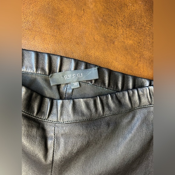 ‼️Excellent Condition‼️ GUCCI Gold Zip Genuine Leather Leggings - Picture 7 of 8